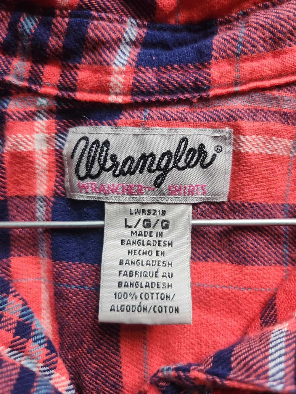 Wrangler Pink & Blue Plaid Button-Up Kids Shirt - Picture 2 of 3